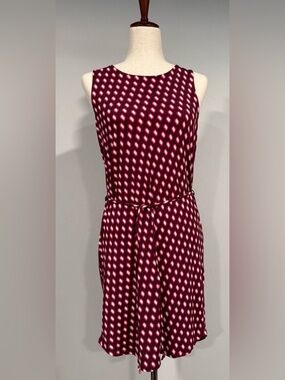 Banana Republic Factory Burgundy Dress with Pink & White Geometric Motif